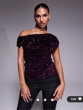 River Island Off Shoulder Plum Sequin Top
